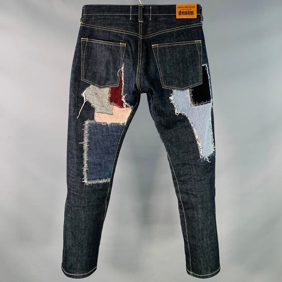 JUNYA WATANABE  S Indigo Multi Color Patchwork Cotton Straight Distressed Jeans - Picture 3 of 8